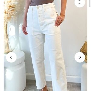 MOTHER Patch Pocket Private Ankle Fray Jean Cream Puff Wide Leg High Rise Sz 34